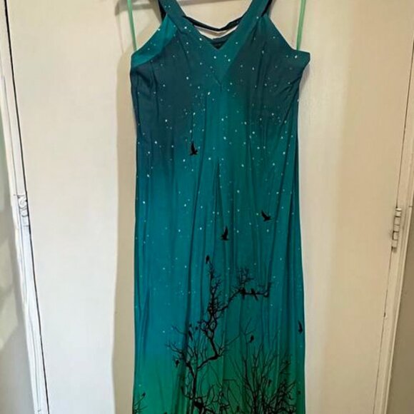 Blue and Green Forest-Print Maxi Dress - Picture 5 of 8